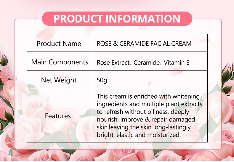 Disaar 100% organic rose whitening face cream ceramide soothing deep nourishment moisturizing facial cream
