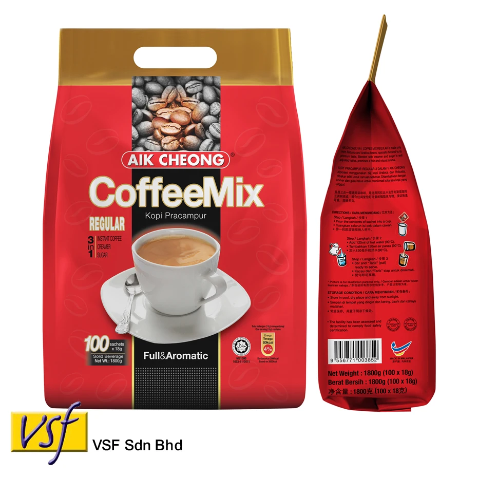 Aik Cheong 3 in 1 Instant Coffee Mix Regular 18g X 100s X 10 Pkts VSF