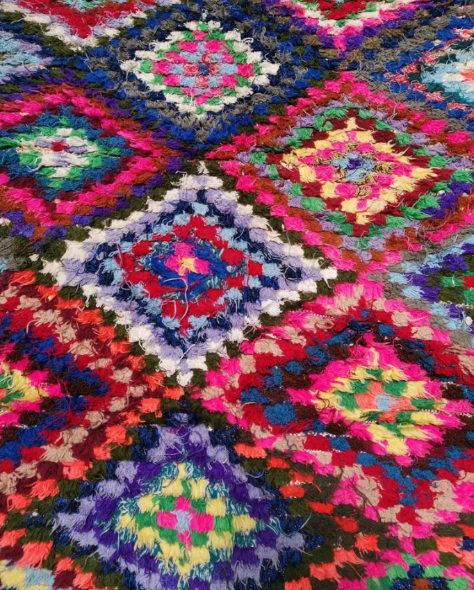 Vintage Moroccan Handmade Berber Boucherouite Rug Authentic Large