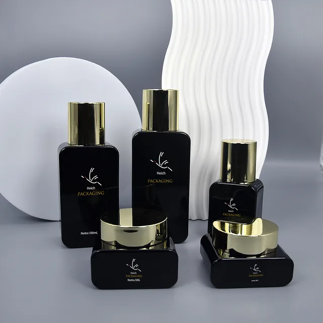 Skincare Bottle Packaging Luxury Custom Square Toner Lotion Bottle Skin Cream Jar White And Gold Cosmetic Packaging Containers