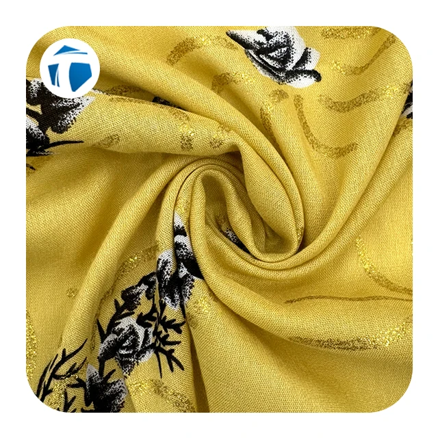 Новый дизайн золотой шелковой ткани с принтом 100% вискоза 45*45 110*80 100 г/м2 шелковая ткань для платья