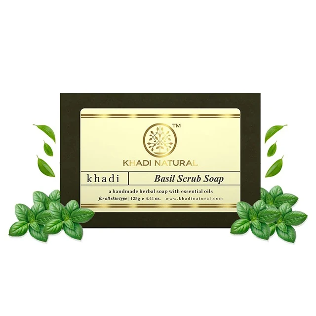 Khadi Natural Herbal Basil Scrub Soap 125g