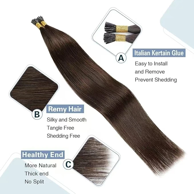 2025 New Extensions Wholesale Natural Human I tip Double Drawn virgin hair Ombre I Tip Hair Extension With Low Price details