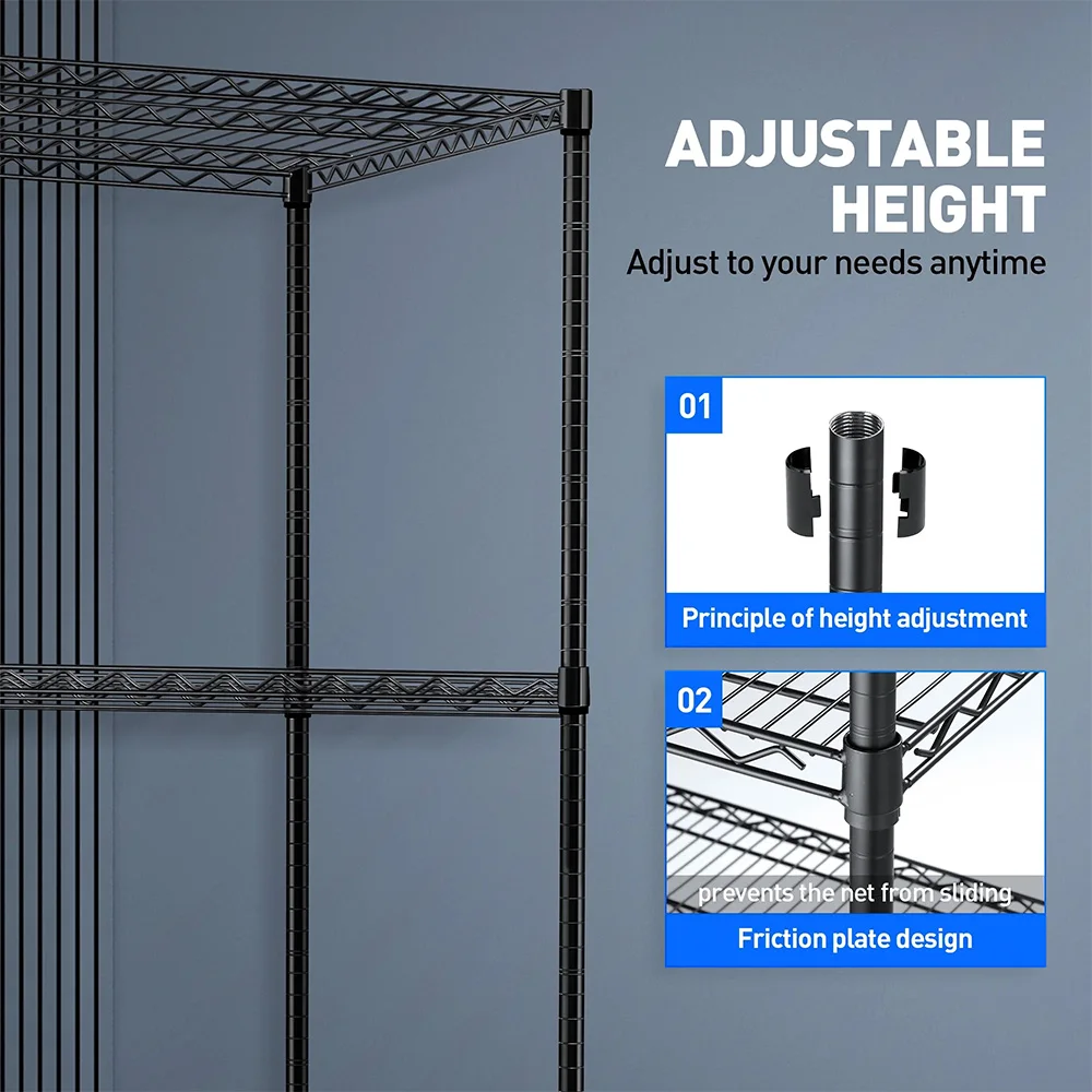 4-Tier Heavy Duty Wire Shelving with Wheels 2400 Lbs Capacity Adjustable Black Metal Garage Storage Shelves for Kitchen Use