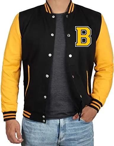 Mens University Style Yellow and Black Letterman Jacket