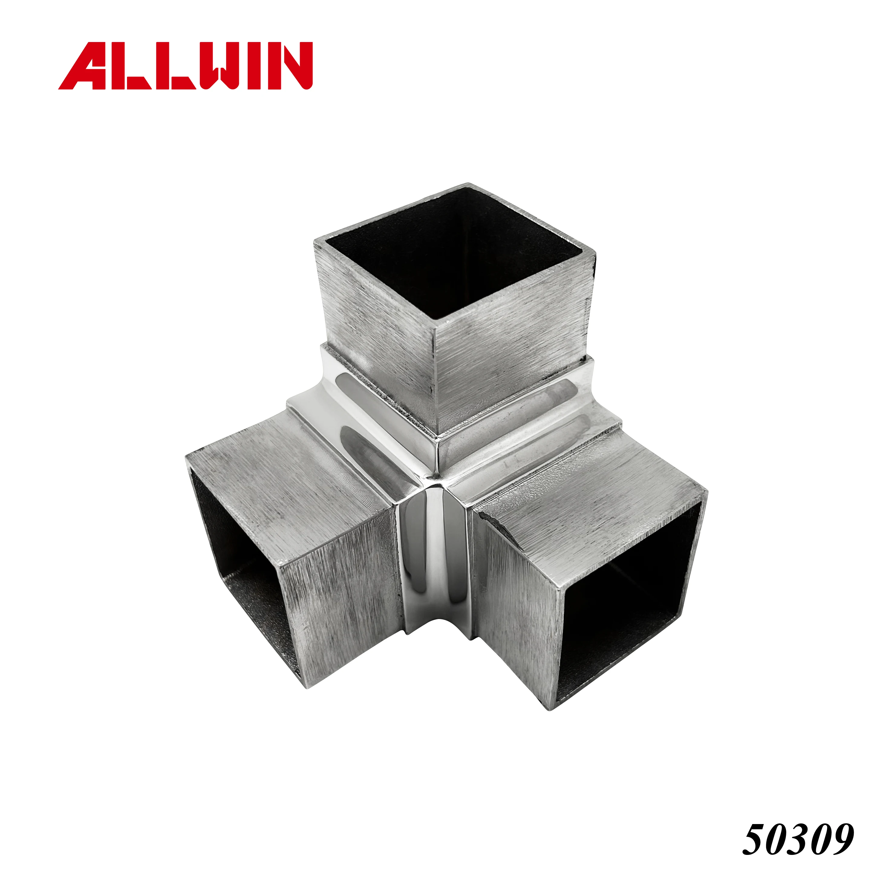 Stainless Steel 3 Way Square Tube Connectors 50mm For Railing Handrail