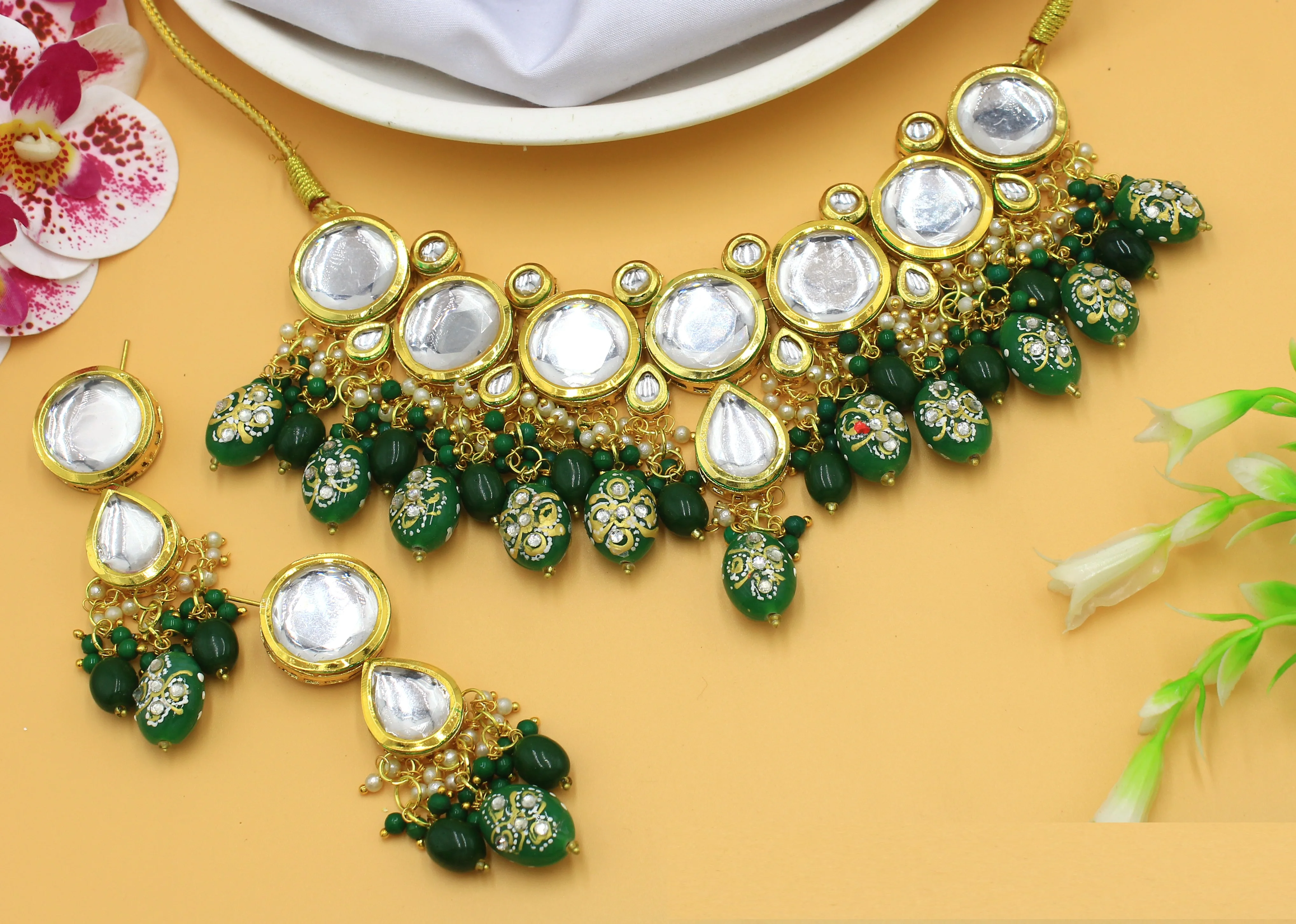 Jewellery Set Best Quality Kundan Stone Small Beads Work Indian