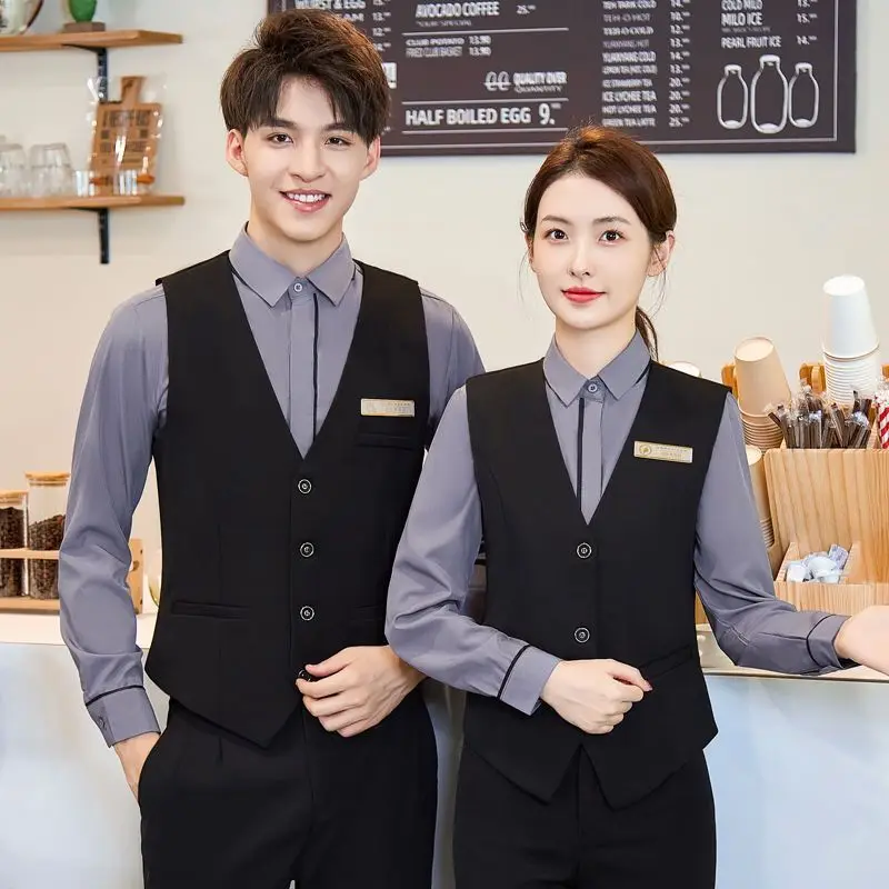 Hotel Uniform Front Office Reception Receptionist Lobby Long Sleeved Top Shirt Vest Pants Unisex Hotel Uniform