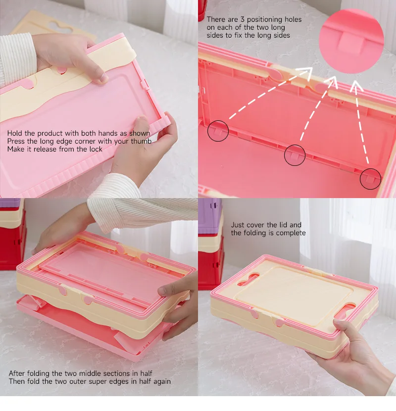 item no6008 new arrival large size household durable reliable stackable plastic folding collapsible storage crate with lid and handle-8