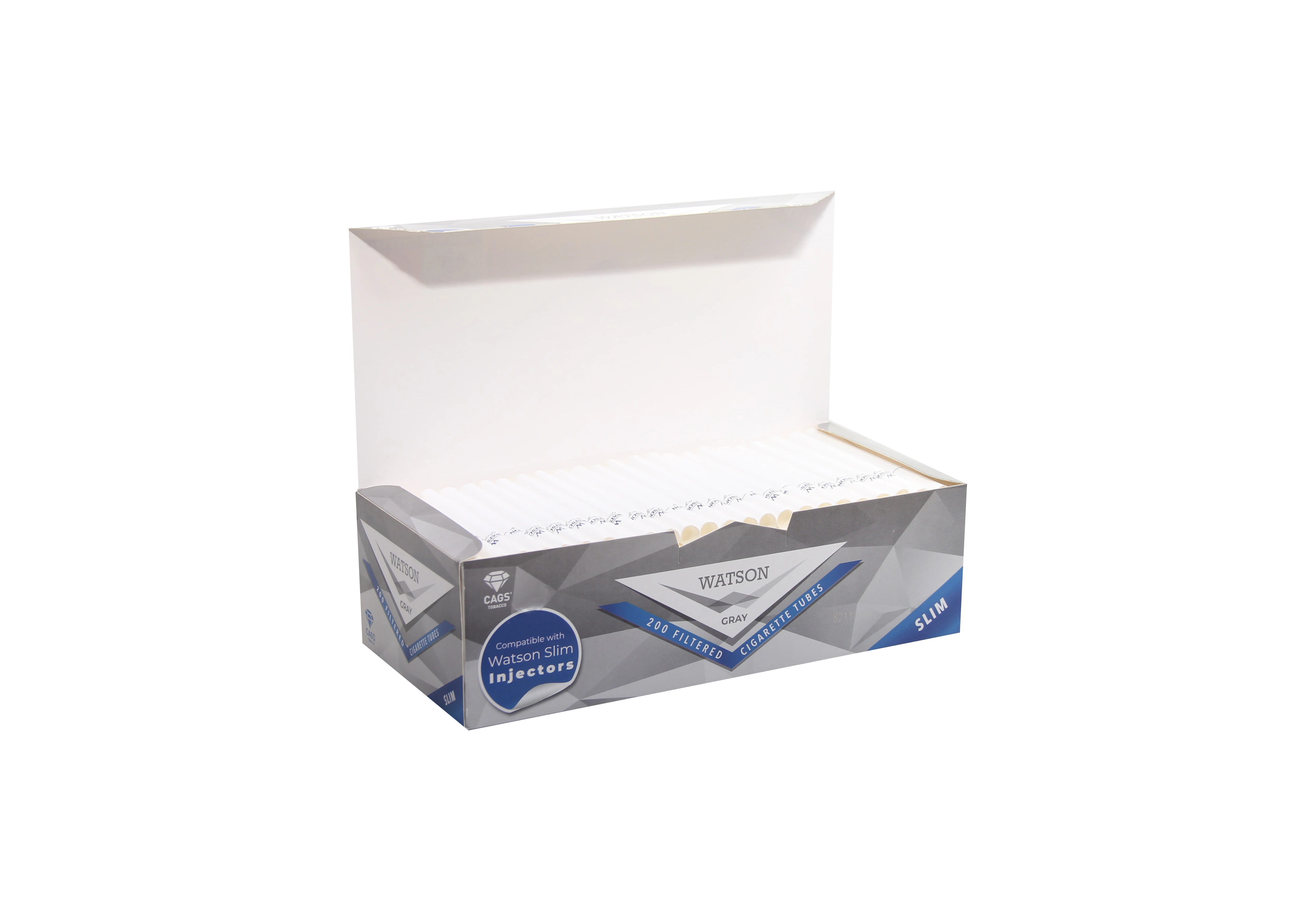 Watson Slim Grey Manual Modern Cone Paper Cigarette Tubes 84mm Length 17mm  Filter Length 200 Tubes Per Box 7mm Diameter