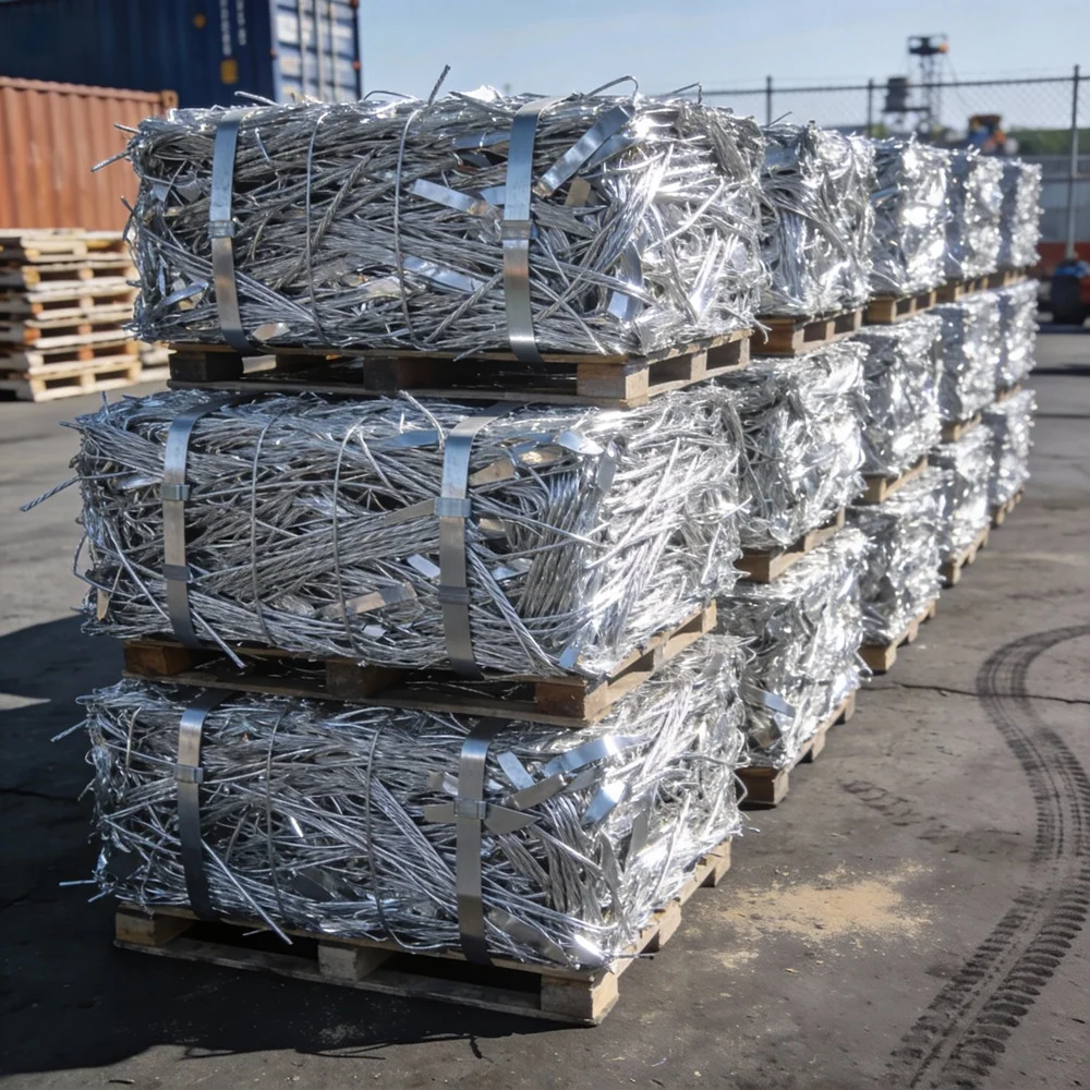 Bright Silver Clean 6063 Aluminum Wire Scrap High Density Bales for Recycling Metal Processing Plants