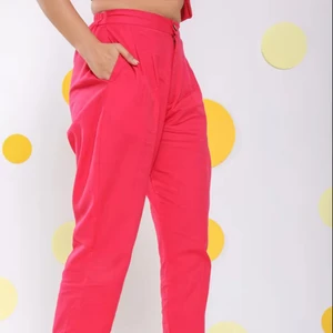 Summer Western Style Women's Linen Pant Hot Pink 2 Pockets Available Big Sizes Plain Dyed A-Line Natural Waistline Casual