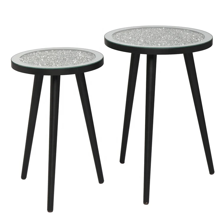 Modern End Table Set Of 2 For Living Room Bedroom Diamond Mirrored Top