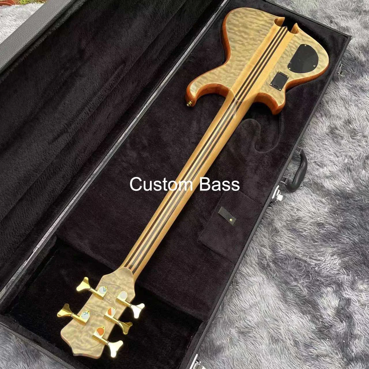 Custom Alem Style 5 Strings Electric Bass Guitar With Ebony Fingerboard Factory Burst Maple Top