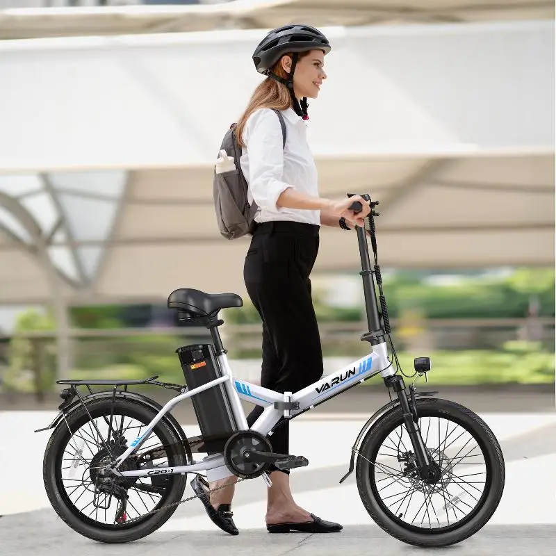 VARUN C20 Blaze Foldable Electric City Bike 350W Motor Power 7 Speeds Integrated 36V/48V Lithium Battery Steel Frame White Color
