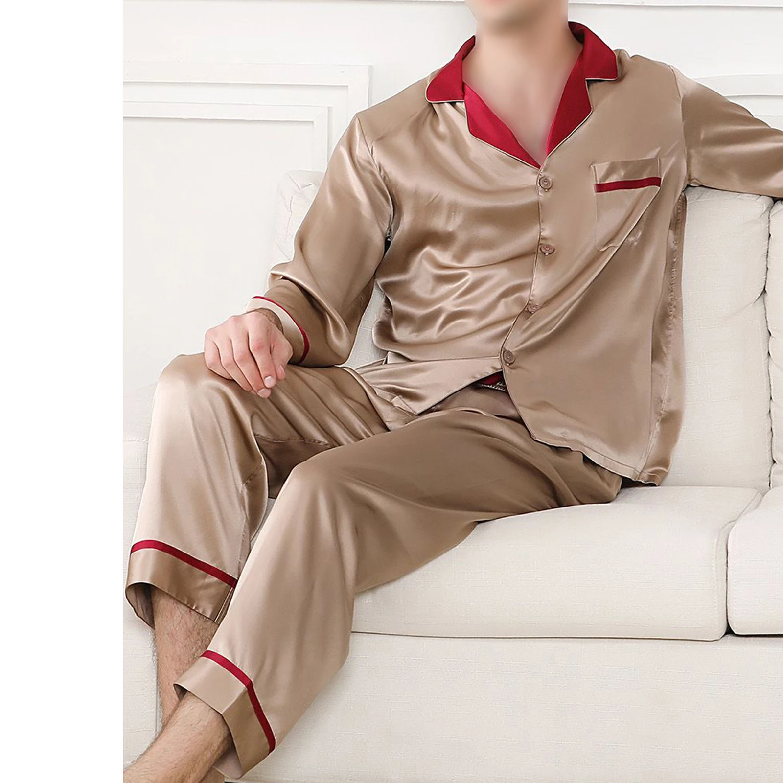 satin night dress for men Men Satin Belted Sleep Robe