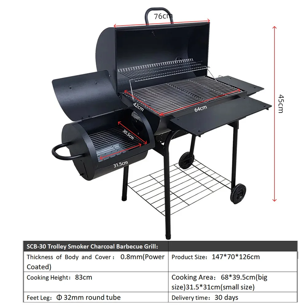 Three Functions Large Barrel Barbecue Smoker Charcoal Barbecue Grill Offset Heavy Duty Grill Bbq Smoker Barrel With Chimney