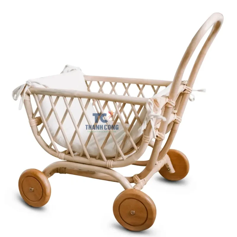 Doll Pram For Kids Toddler Toys Handwoven Stroller For Dolls Rattan