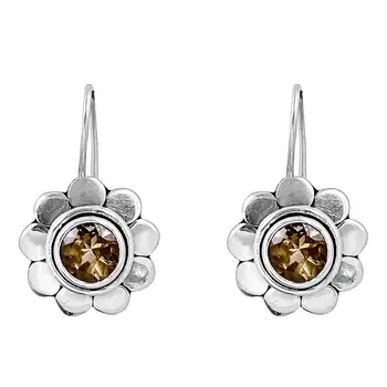 Original Citrine Gemstone Earring In 925 Sterling Silver Jewelry, Wholesale Sterling Silver Hoop Earrings, Flower Design Earring