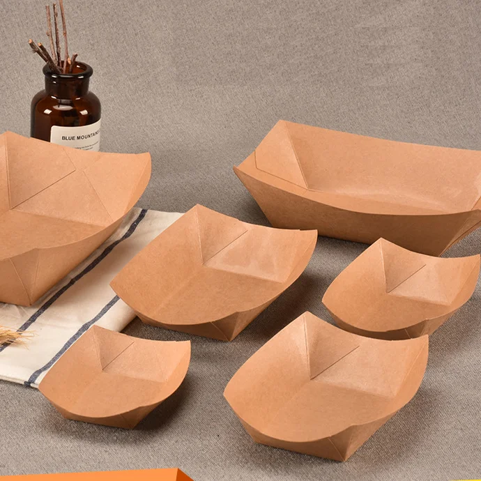 Disposable Trays Kraft Paper Food Tray 4 Corner Pop Up Paperboard Food Box Brown Greaseproof Food Paper Box manufacture