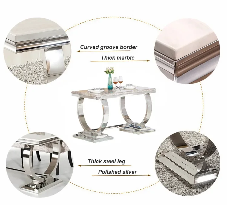 Modern Luxury Stainless Steel Furniture Marble Top Dining Room Table