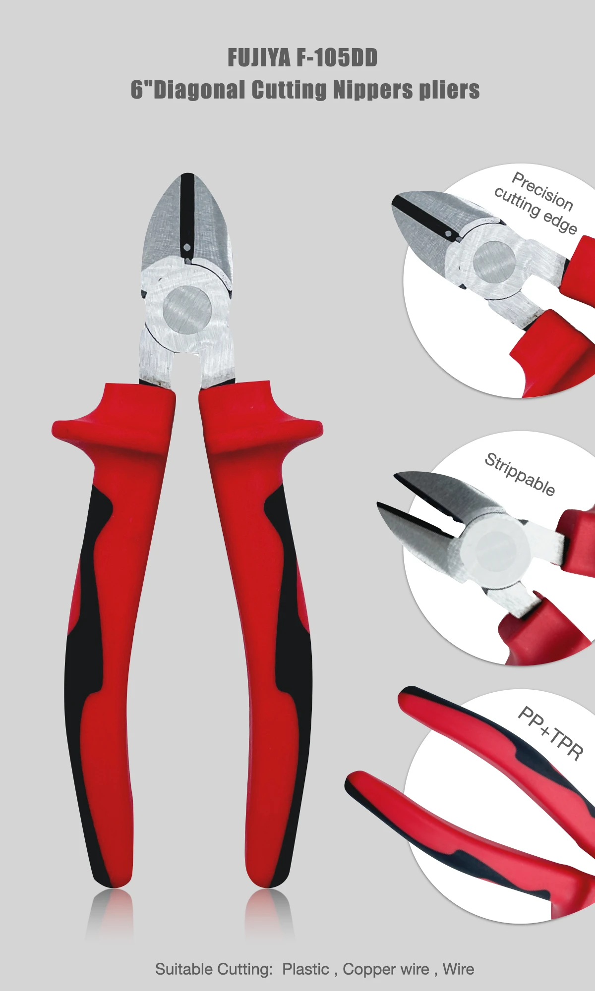 FUJIYA Plastic Cutting Nippers - 6 Inch Straight Blade, For Resin & Model Making