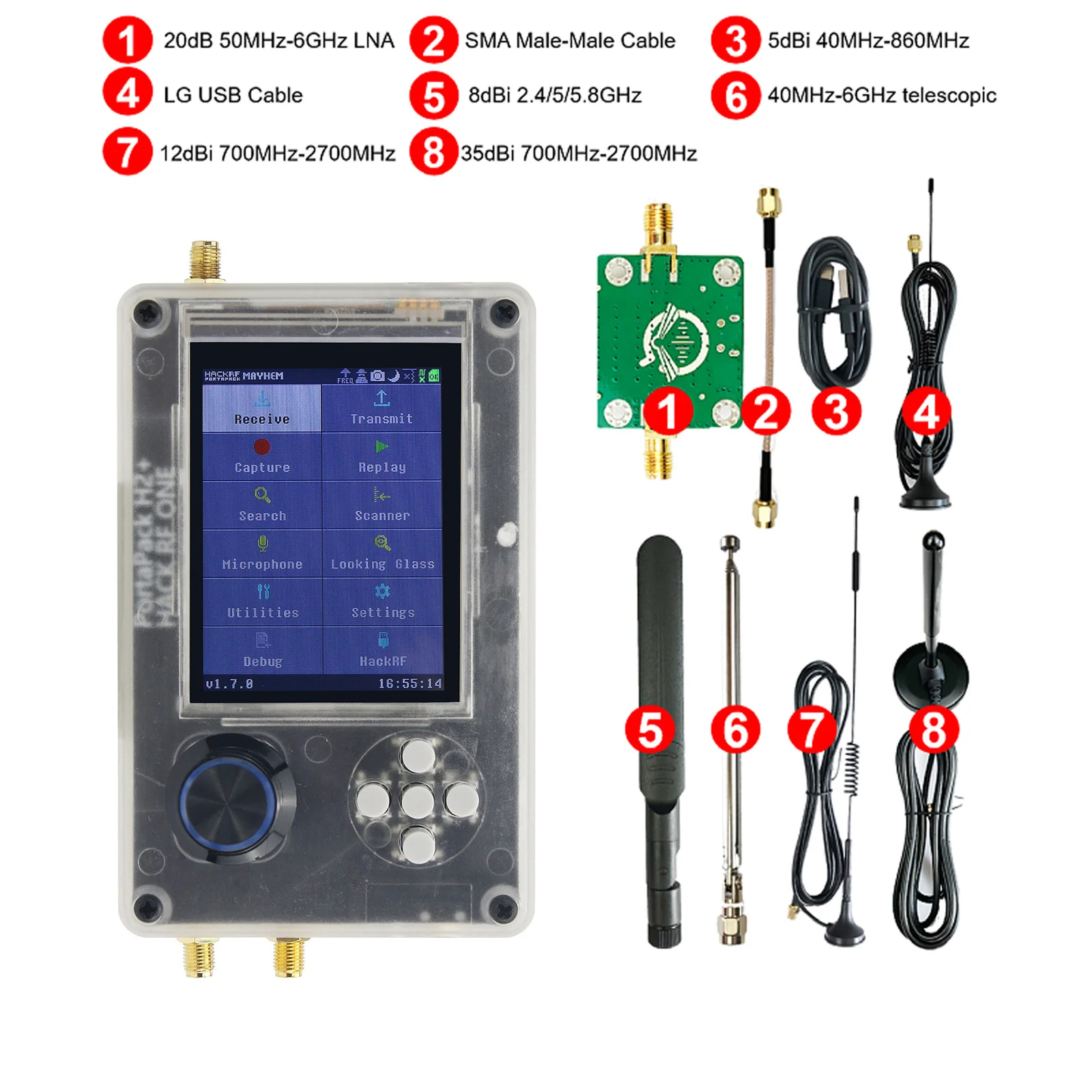 Hack RF Portapack H2 plus アンテナセット(6種) Hack RF Portapack H2 plus アンテナセット(6種) Hack RF