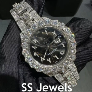 Real VVS1 Moissanite Diamond Stainless Steel Glass Japan Mechanical Automatic Business Analog Arabic Letter Men's Hip Hop Watch