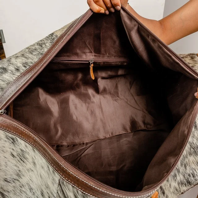 Cowhide Duffle Bag Genuine Leather Tooled Fringe Western Style Boho