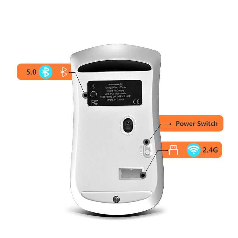 China Factory Portable Dual Mode Computer Accessories Cordless Mouse Silver Wireless Rechargeable Mute Laptop Ergonomics Mouses