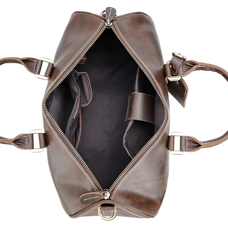 Factory Customization Wholesale Price Full Grain Crazy Horse Cow Leather Weekend Overnight Travel Leather Holdall Bag Daffle Bag