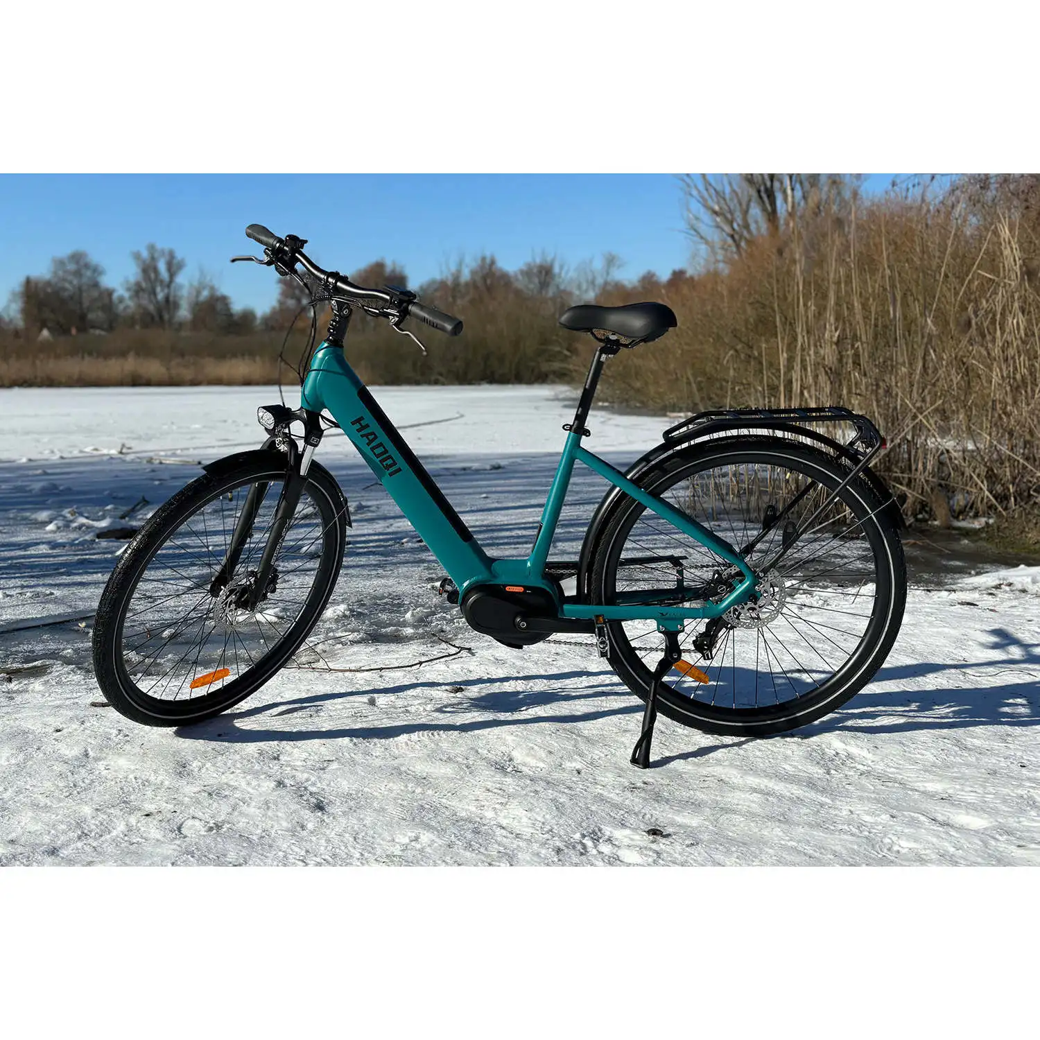 HAOQI Falke Step Thru Electric City Bike 250W 48V 15Ah Integrated Battery 50km Range with Central and Rear Hub Motors