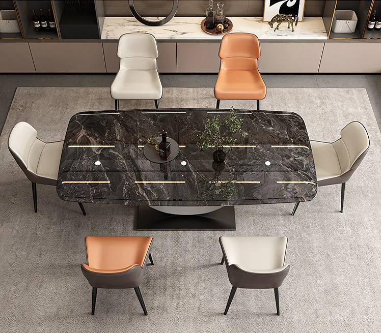 Modern Nordic Design Sintered Stone Dining Table with Black Marble Top ...