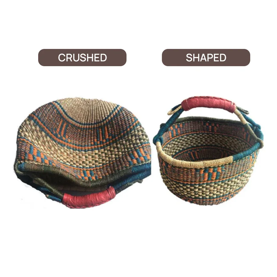 Colorful Seagrass Bolga Basket Woven Handmade Storage Carry Bag Baskets