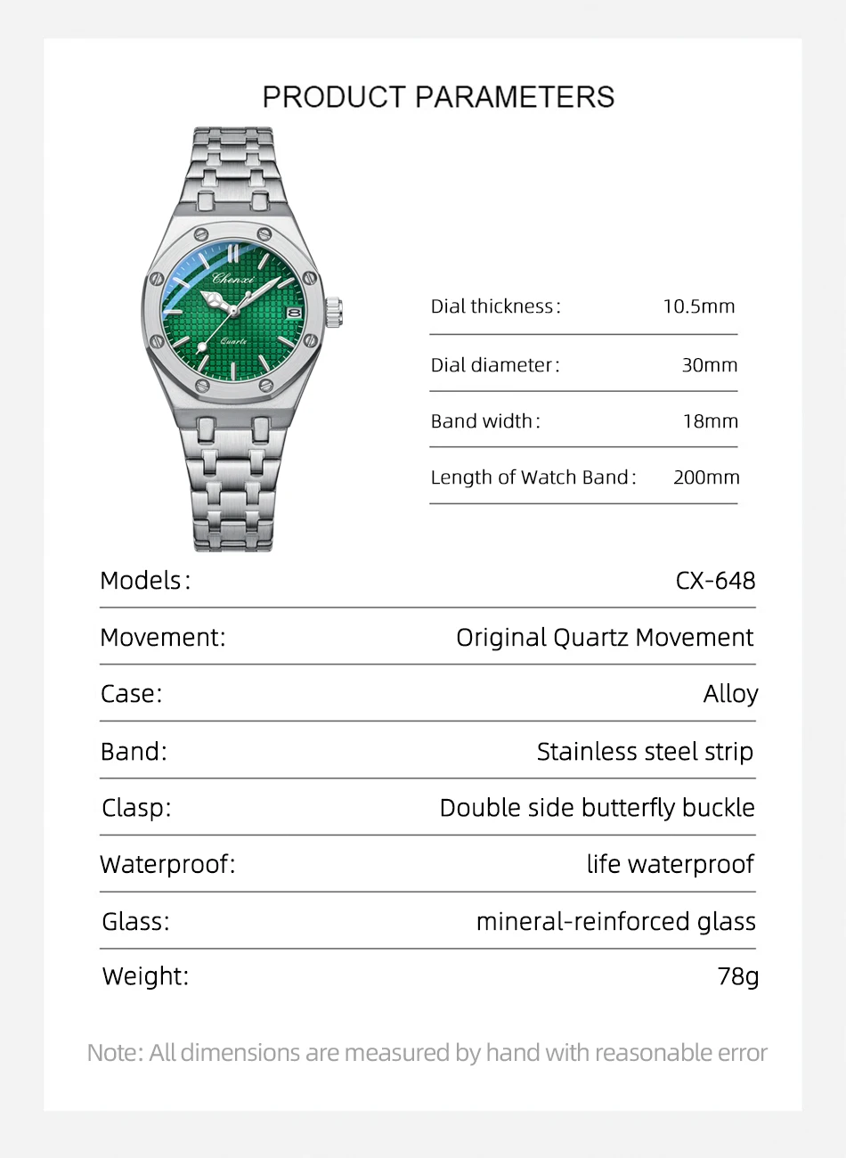 CHENXI 648 New Women Top Brand Luxury Bracelet Quartz Watch Waterproof Luminous Date Stainless Steel Wristwatch Ladies Gift
