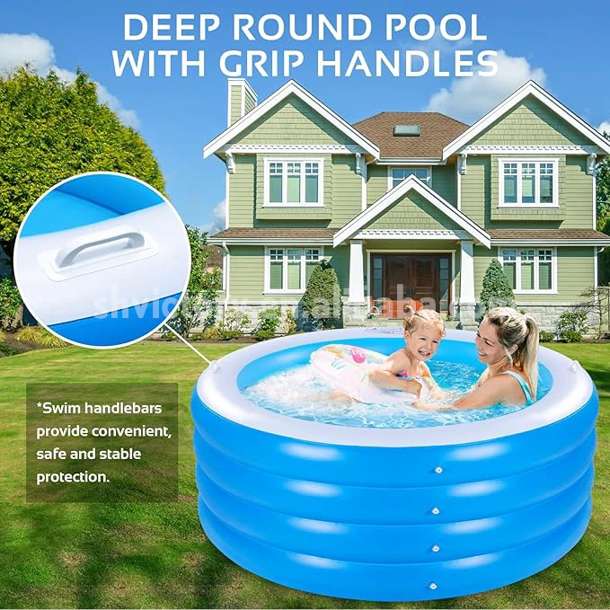 Blue 70\"x30\" Large Deep PVC Inflatable Swimming Pool for Families Kids 3+ Years Old Summer Water Party in Garden Backyard