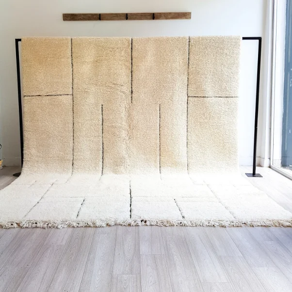 Ivory Wool Moroccan Beni Ourain Rug Custom Made Living Room Rug