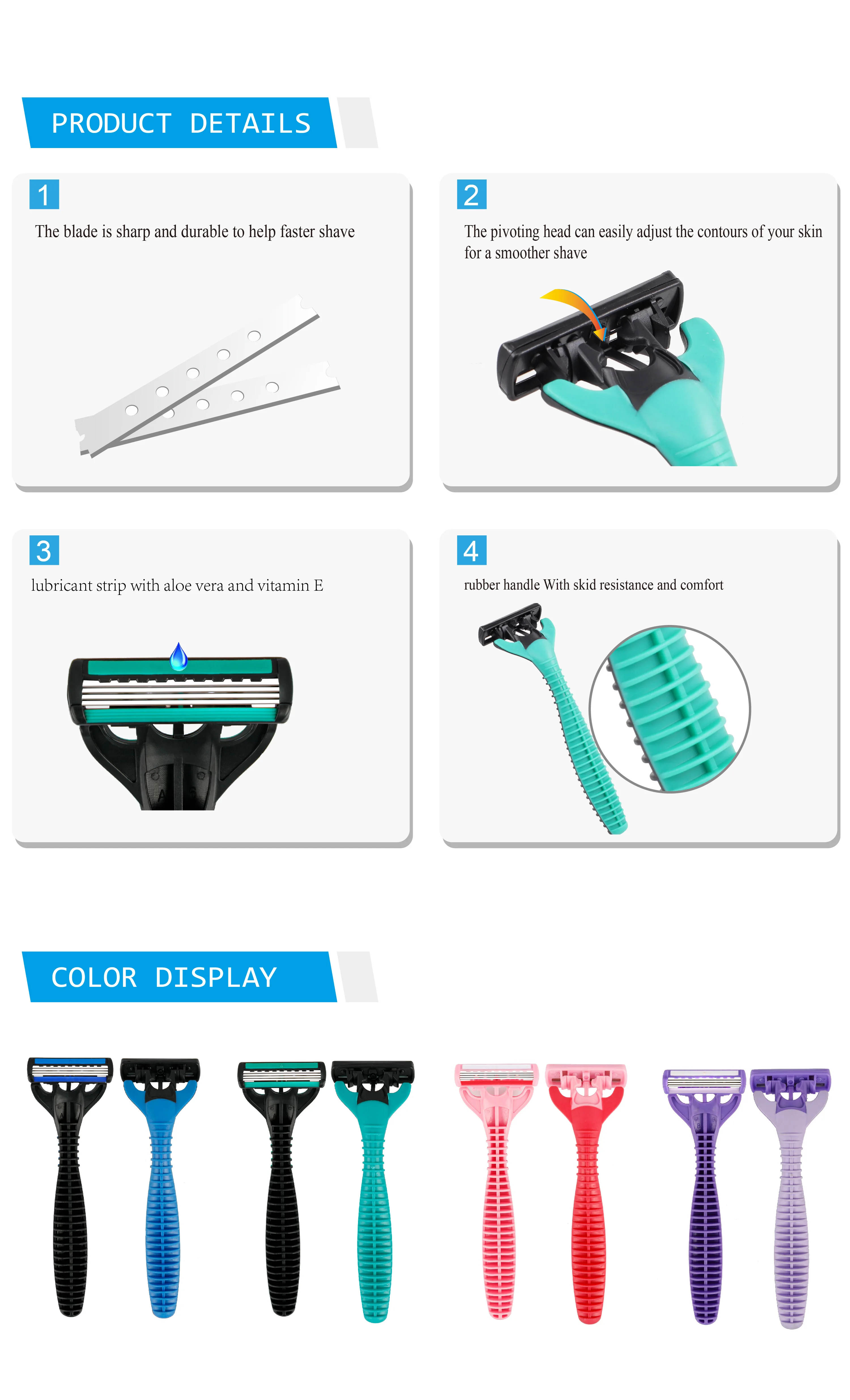 Face Razor Disposable Four Blade Rubble Handle Men's Shaving Razor For