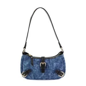 Women's Fashion Custom Small Denim Jean Crossbody Shoulder Bag Portable with Zipper Closure Solid Color Casual Underarm Design