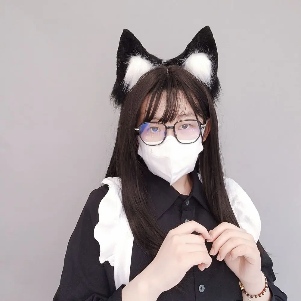 E0049 Faux Fox Cat Ears Headband Tail Set Cosplay Use Animal Costumes Halloween Dress up Accessories