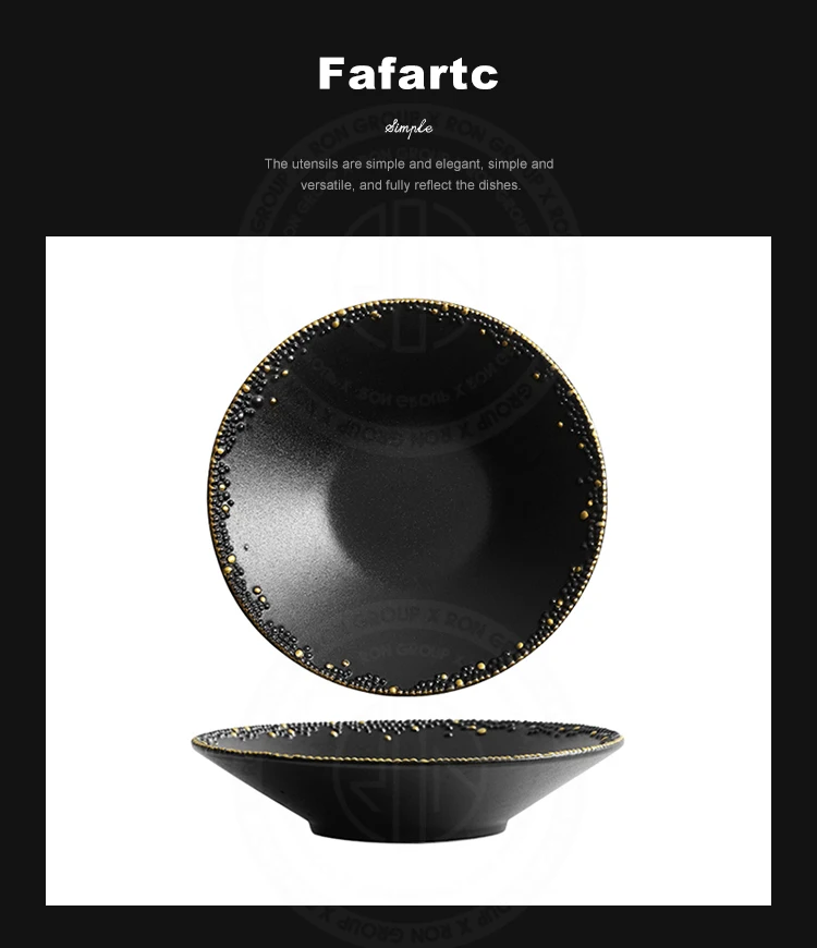High quality nordic round hat shape bowl deep pasta dinning gold rim large serving ceramic ramen bowl for wedding