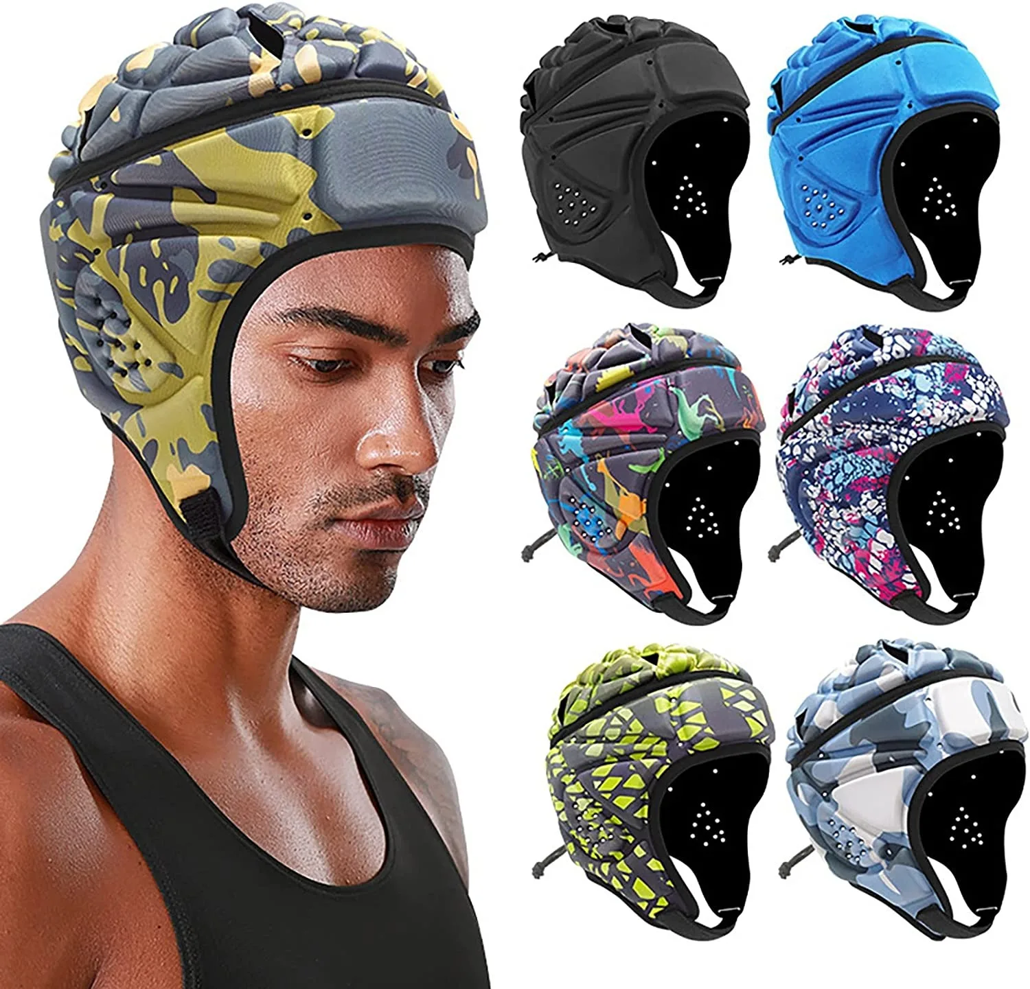 Black Football Soccer Baseball Goalkeeper Helmet Sports Rugby Head