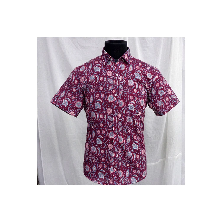 Men's Striped Cotton Cambric Shirt Indian Hand Block Printed Soft and on Sale at Best Price for Spring Season