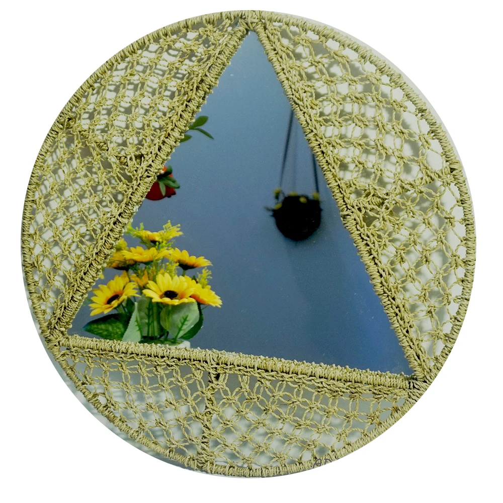 Handicrafts Decorative Wicker Mirror Handmade Rattan Wall Art Home