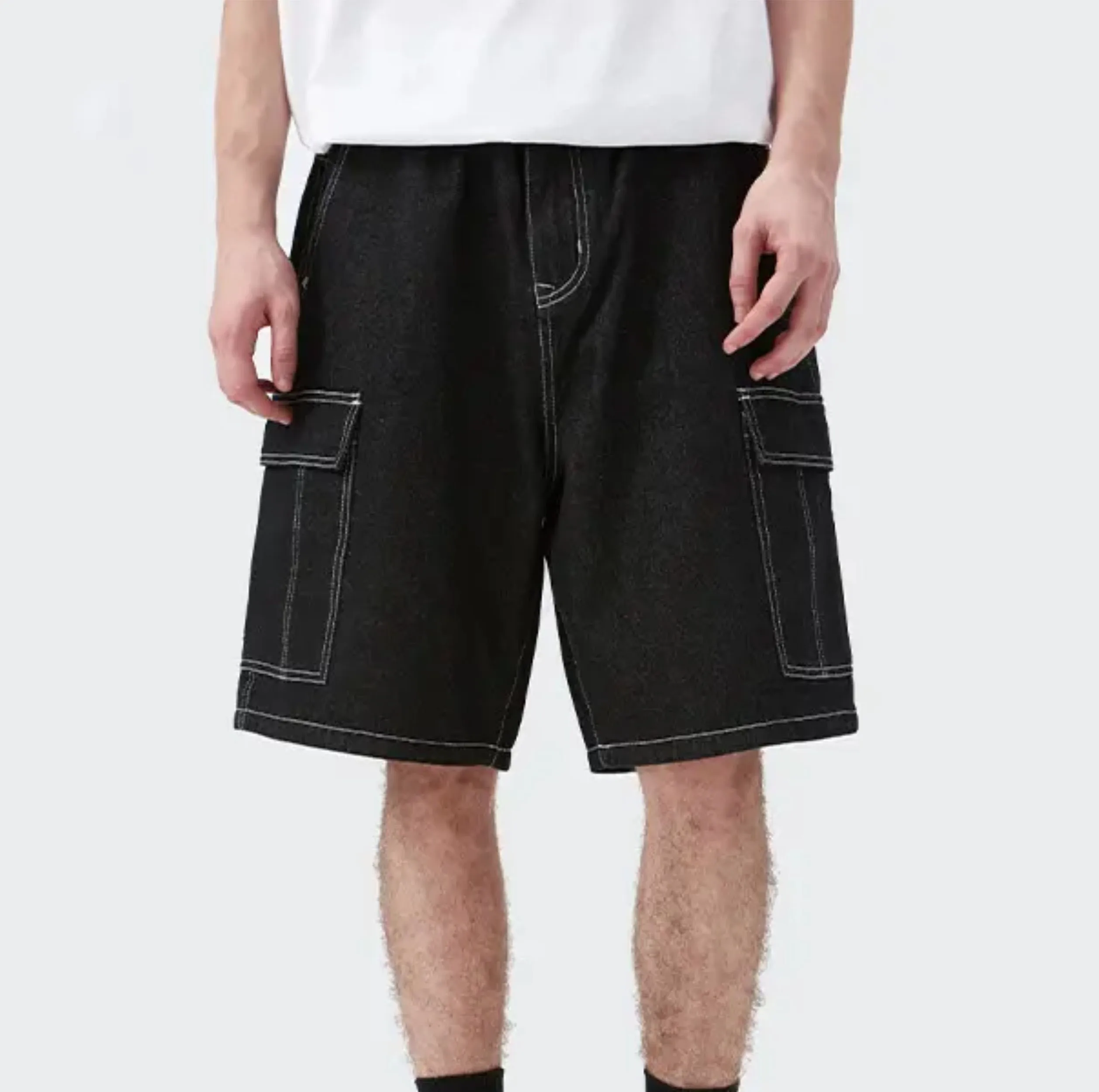 Streetwear Baggy Jean Shorts Cotton Mens Shorts 5 Inch Denim Cargo ...