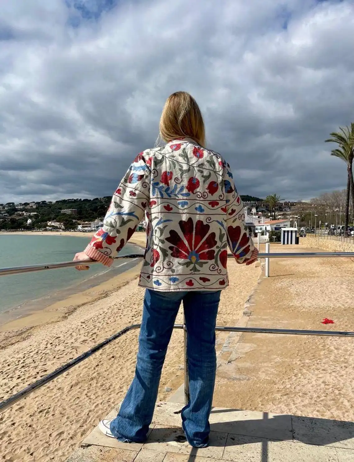 2025 New Women's Suzani Embroidered Vintage Bomber Jacket Long Boho Floral Design Autumn/Winter 100% Cotton Eco-Friendly