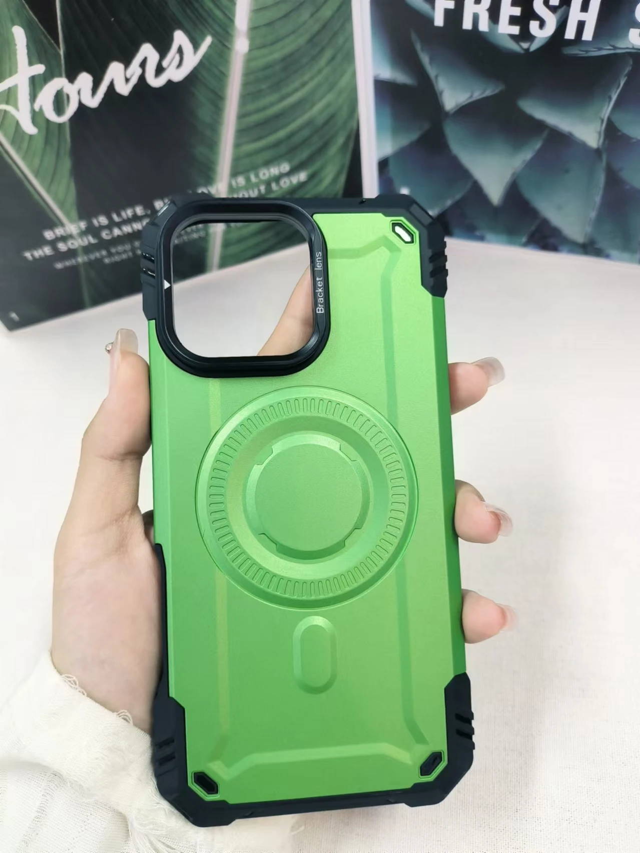 Fashion Cool Metal Camera Frame and Kickstand Wireless Charging Magnetic Bracket Phone Case for iphone 16 Plus Pro Max 15 14 13