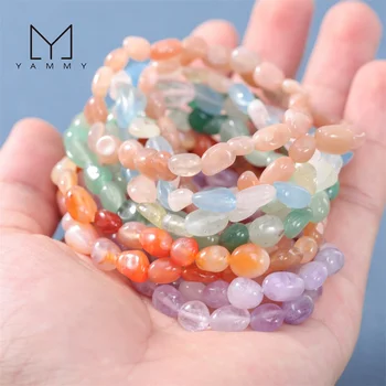 50 Stone Choice Natural Mini Elastic Gemstone Crystal Big Chips Bracelets for Jewelry Gifts