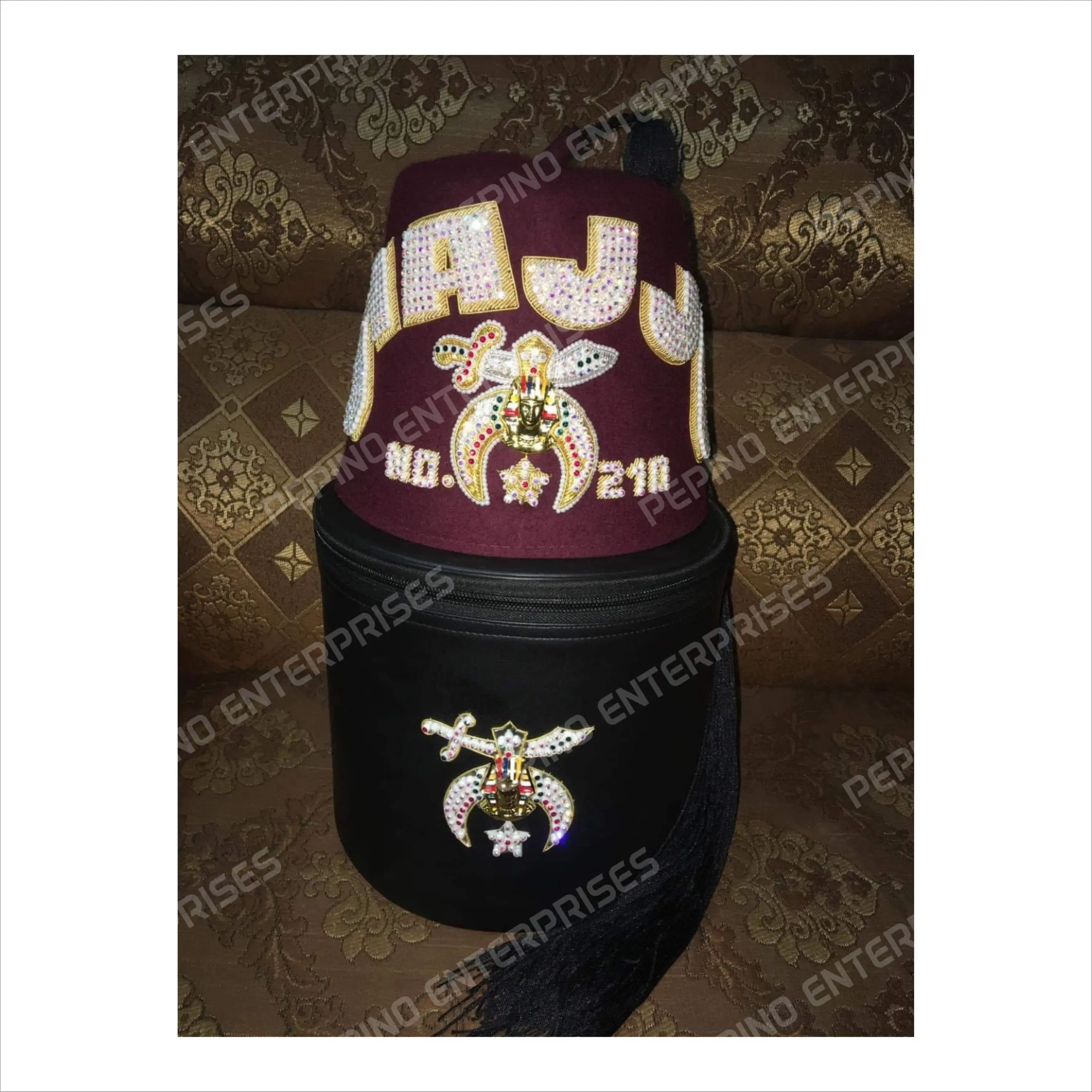 New Design Fez Shriner Hat With Bullion and Rhinestone Tassel Holder shriner Regalia