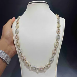 High Quality Customized 18mm Cuban Link Moissanite Diamond Chain10k Gold White  Gold Diamond Chain